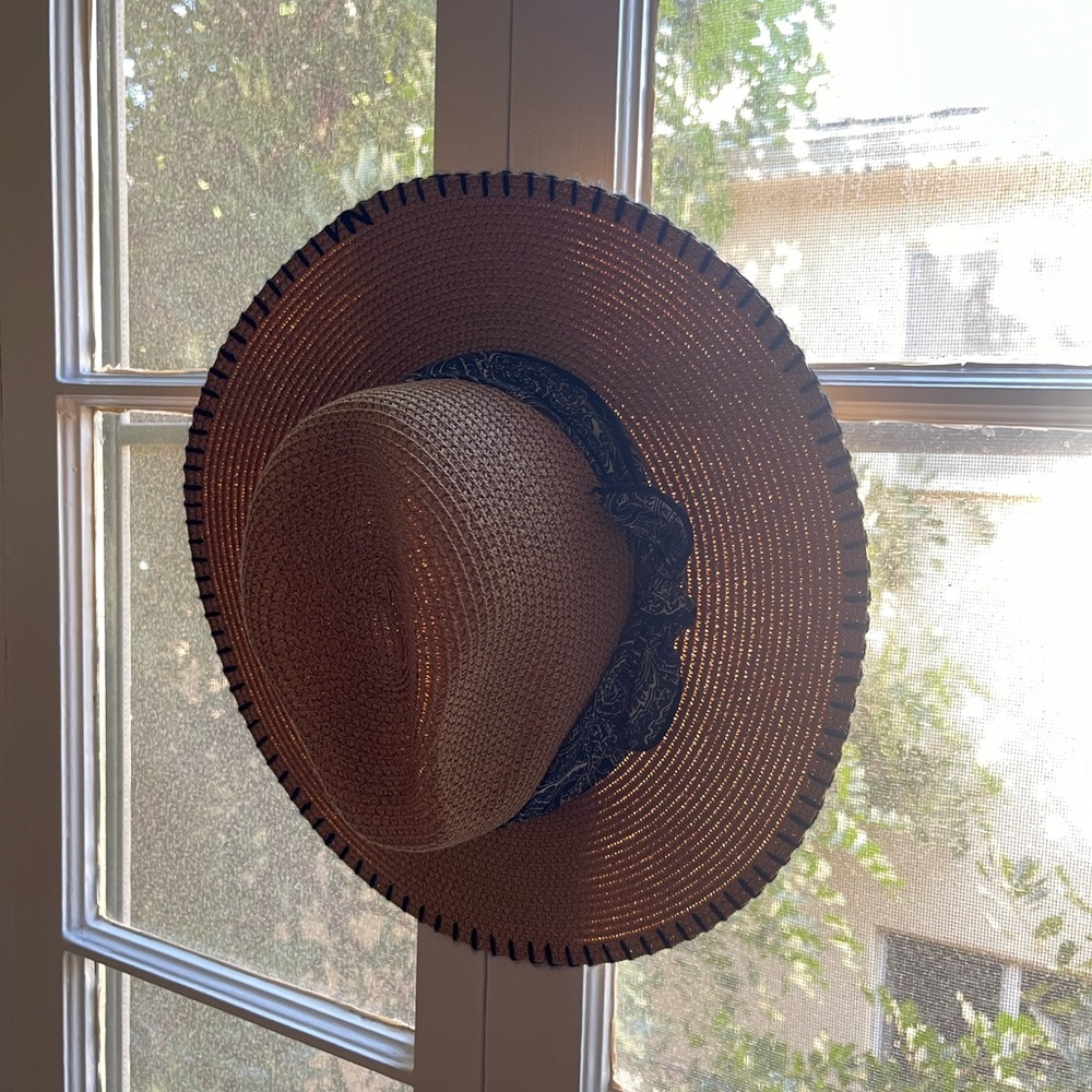 Straw hat with blue bandana